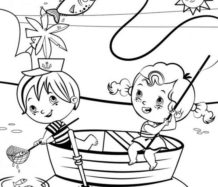 Kolorowanka dzieci w kajaku